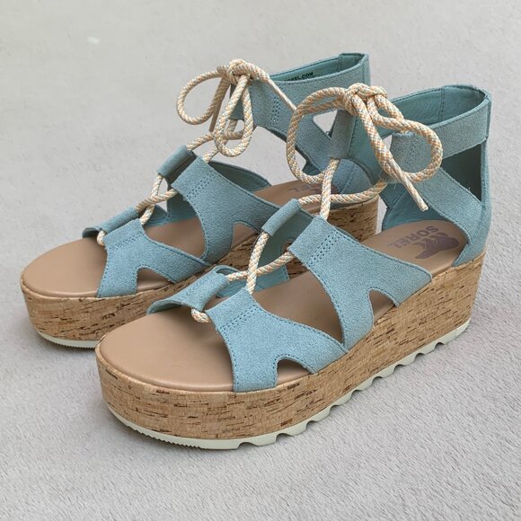 Sorel Cameron Suede Lace-Up Flatform Wedge Sandals Sz8 - Picture 1 of 16